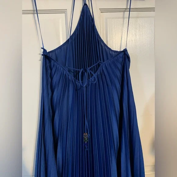 021 Mango Elegant Blue Pleated Halter Neck Halter Dress, Size 6 NWOT - Picture 10 of 11